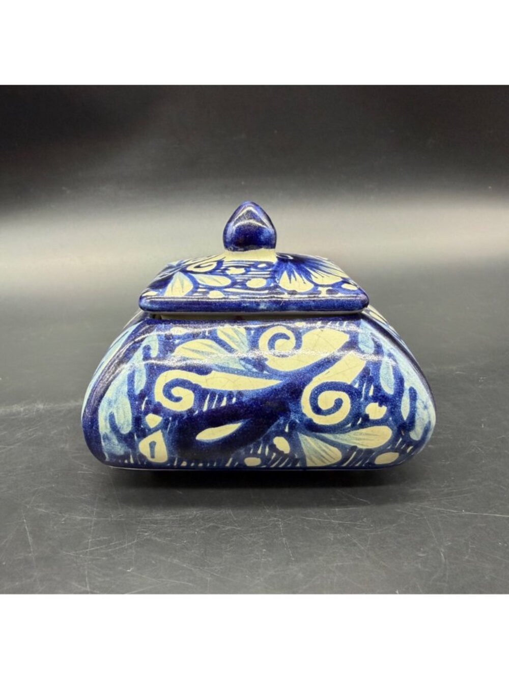 Talavera Mexico Trinket Box Blue Floral Hand Painted Pottery Signed R Venegas - Picture 5 of 13